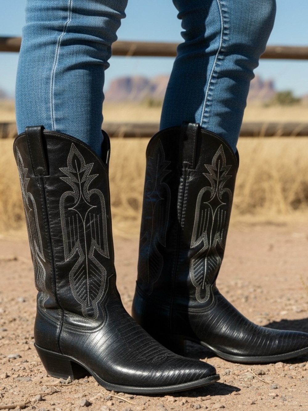 Vintage Dan Post Teju Lizard Cowboy Boots Black Women's 7.5 M